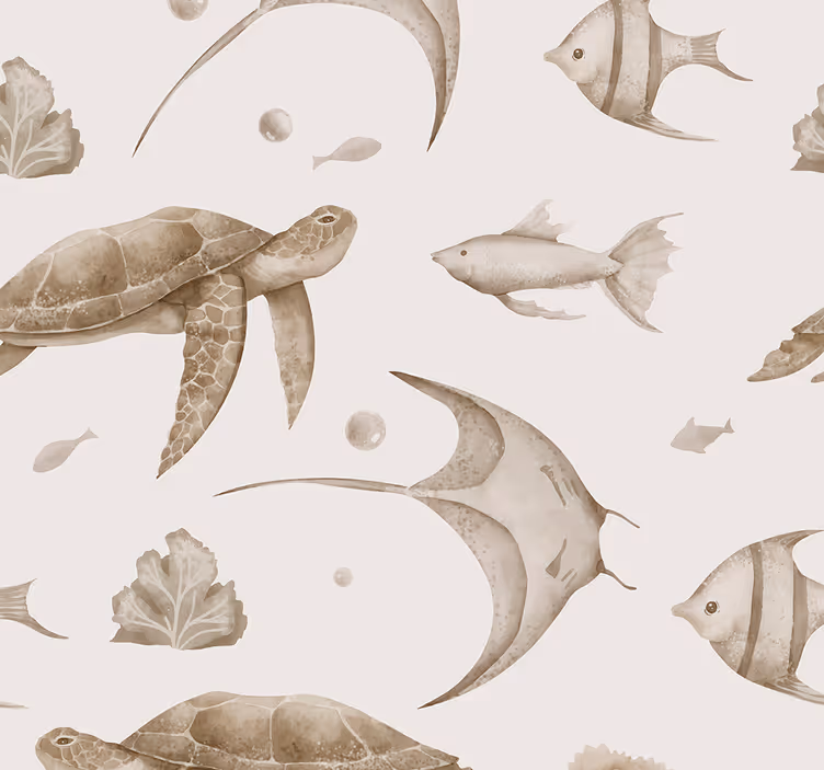 Rullgardin barnrum beige havmönster - Tenstickers