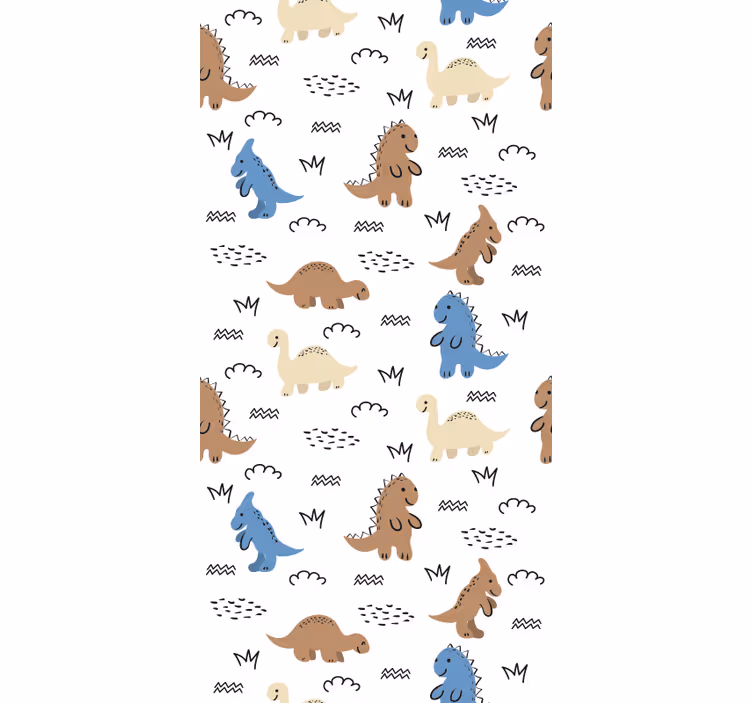 Rullgardin barnrum glada blå och bruna dinosaurier - Tenstickers