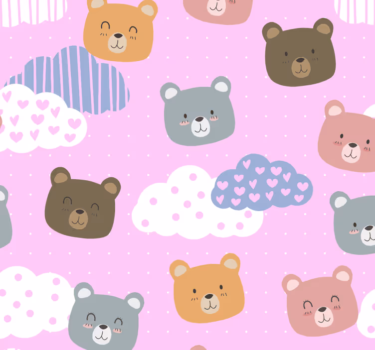 Rullgardin barnrum minimalistisk björn leende rosa bakgrund - Tenstickers