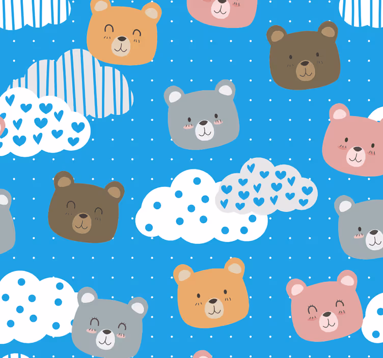 Rullgardin barnrum minimalistisch björn leende blå bakgrund - Tenstickers