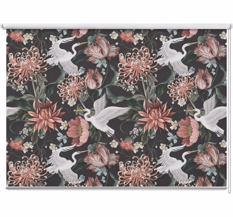Rullgardin balkong hägrar och blommor - Tenstickers