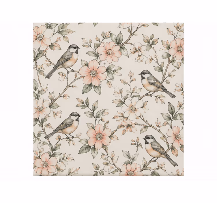 Rullgardin orange fåglar och blommor mönster - Tenstickers