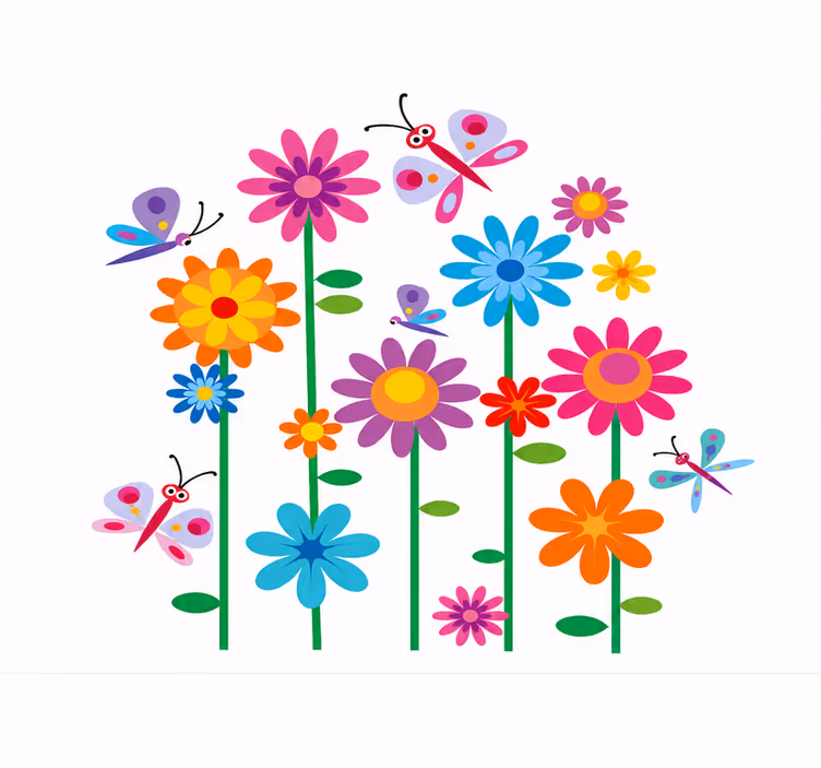 Rullgardin barn blommor barn glada - Tenstickers