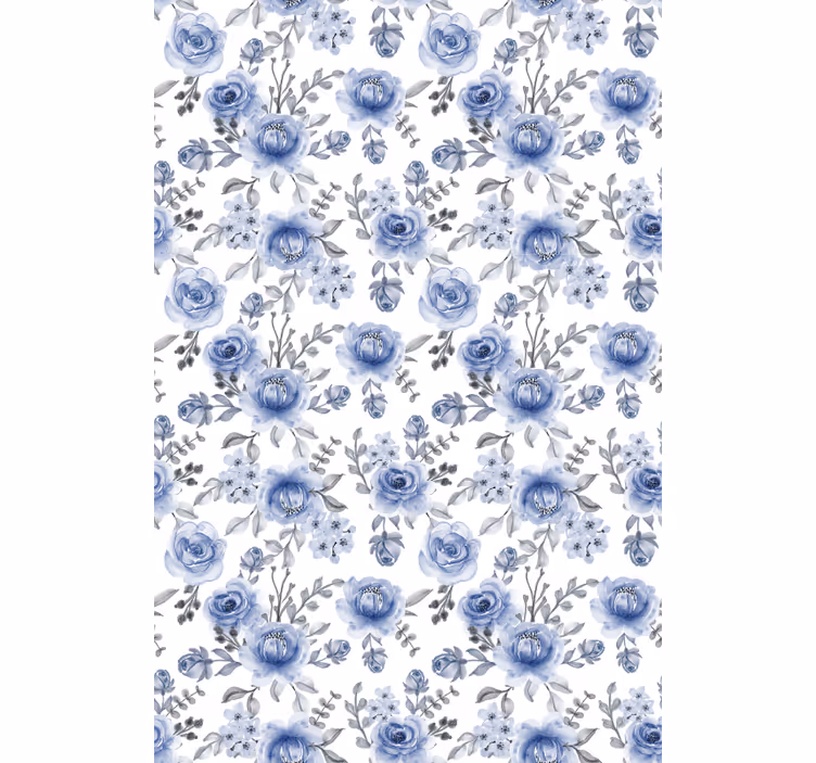 Blått mönster blomma rullgardin - Tenstickers