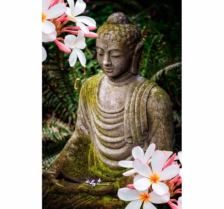 Blommig grön buddha zen rullgardin - Tenstickers