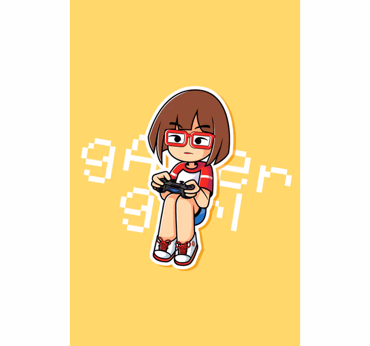 Gamer flicka illustration Rullgardin nörd - Tenstickers