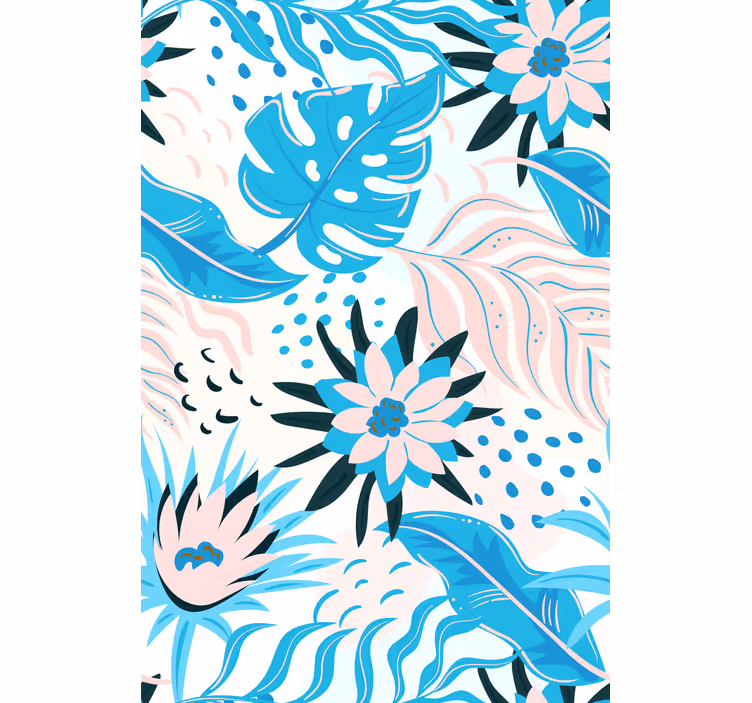 Blå och rosa blommor rullgardin - Tenstickers
