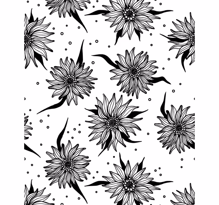 Svarta och vita solrosor Rullgardin blommig - Tenstickers