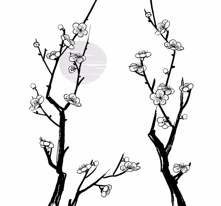 Blommande grenar siluett Rullgardin blommor och växter - Tenstickers