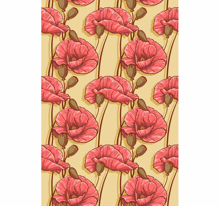 Vintage röd vallmo mönster blomma rullgardin - Tenstickers