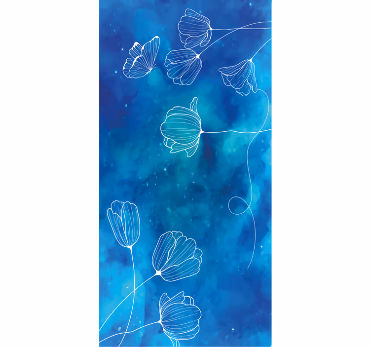 Blommor blå hand rita blommor och växtRullgardin - Tenstickers