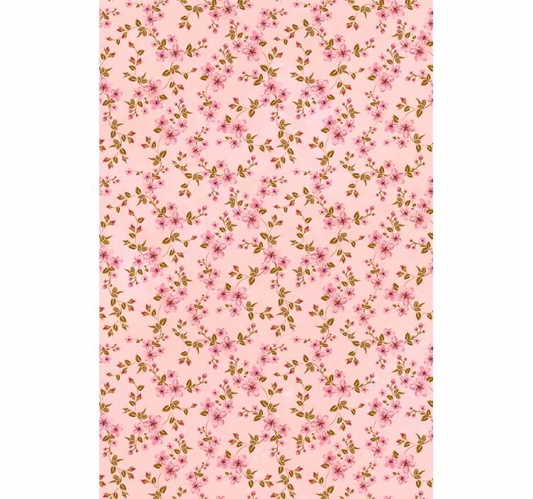 Akvarell rosa blommor och växtRullgardin - Tenstickers