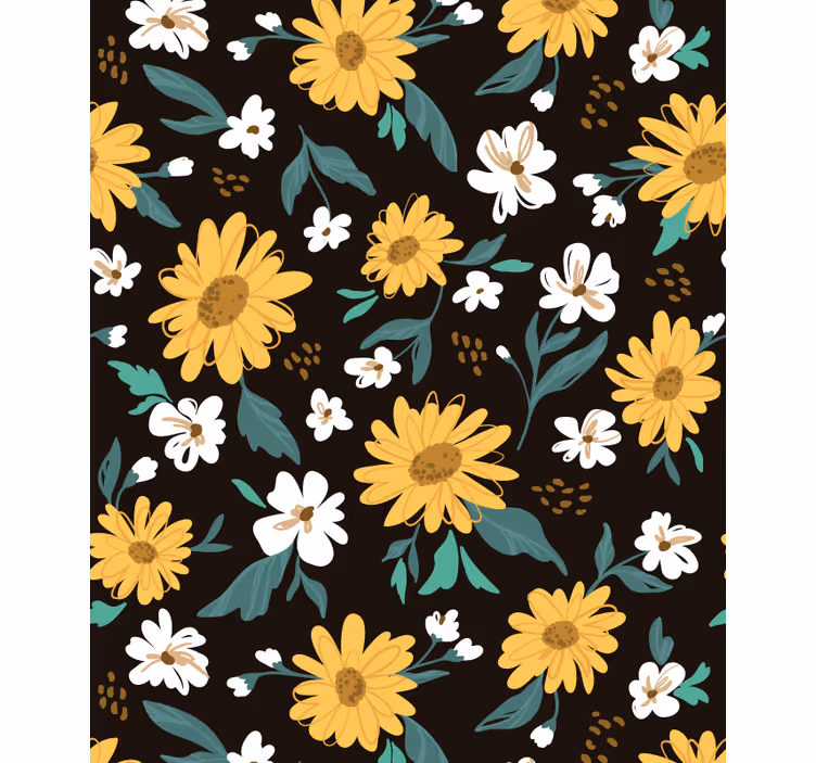 Livligt botaniskt motiv Rullgardin blommor och växter - Tenstickers