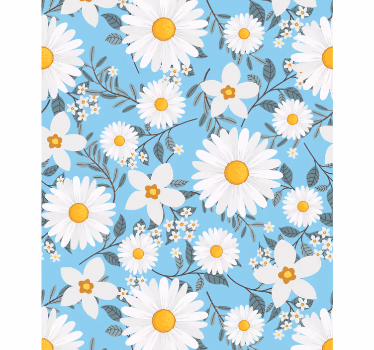 Daisy blommor mönster blå bakgrund rullgardin - Tenstickers