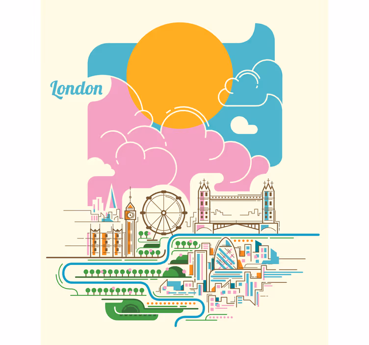 London skyline utsikt Rullgardin världskarta - Tenstickers