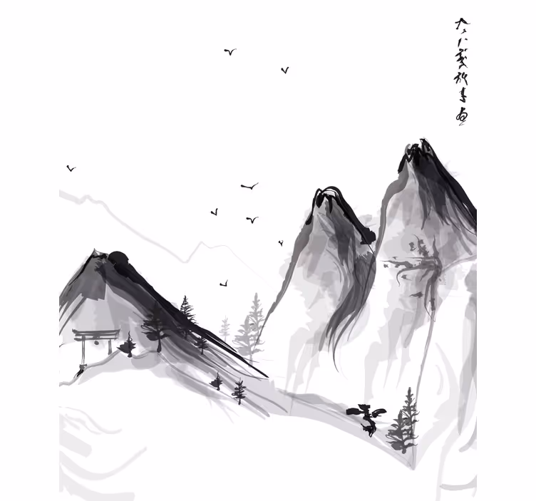 Japansk vinter med bergRullgardinmålning - Tenstickers