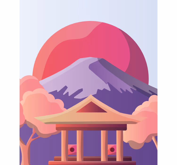Vulkan med röd sol japansk Rullgardinmålning - Tenstickers