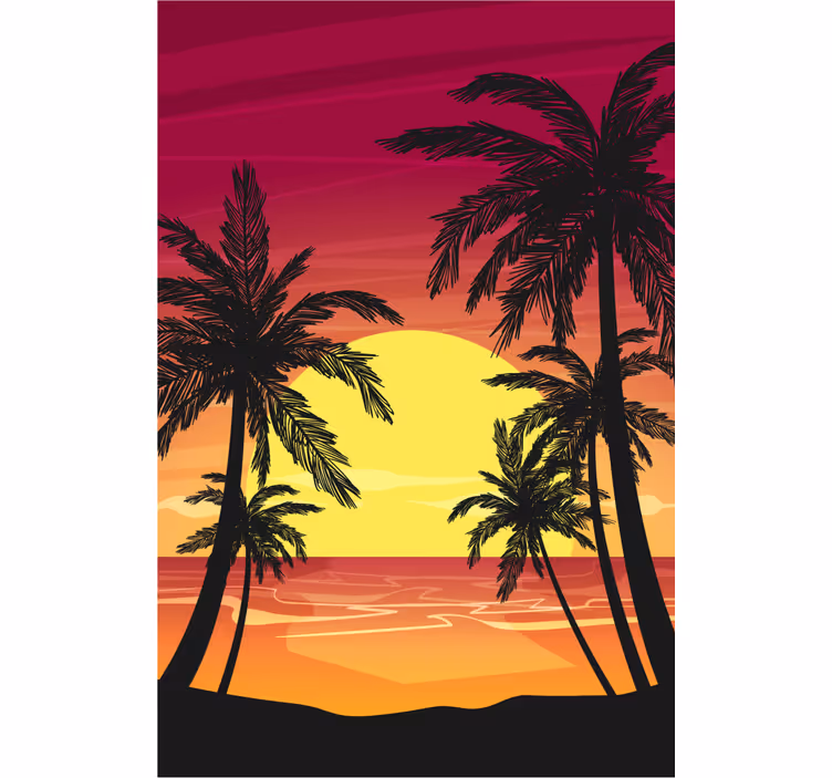 Palm solnedgång scen Rullgardin träd - Tenstickers