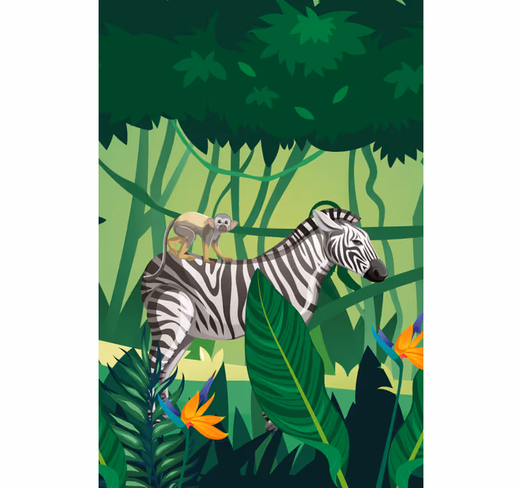 Zebra och apa tillsammans olika djur rullgardin - Tenstickers