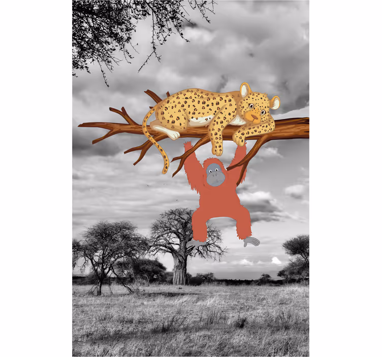 Leopard och orangutang Rullgardin djur - Tenstickers
