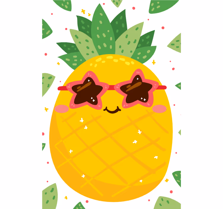 Ananas med rosa frukt- och grönsaksgardiner - Tenstickers