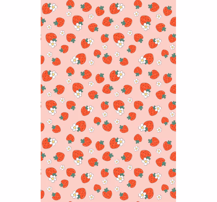 Jordgubbsmönster med blommor Rullgardin frukt och grönsaker - Tenstickers