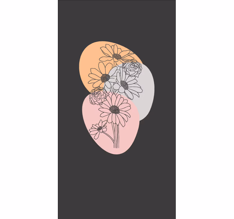 Bukett solrosor rosor linje konst blomma rullgardin - Tenstickers