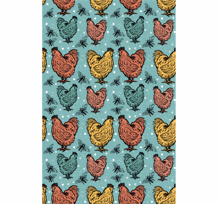 Kyckling och bin vintage design djur rullgardin - Tenstickers
