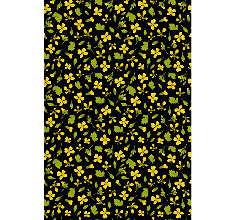 Gult och svart mönster Rullgardin blommor och växter - Tenstickers