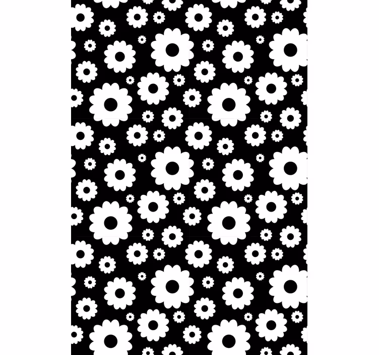 Svart och vitt blommönster Rullgardin blommig - Tenstickers