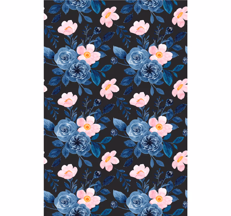 Blå och rosa rosor blommar och växtRullgardin - Tenstickers