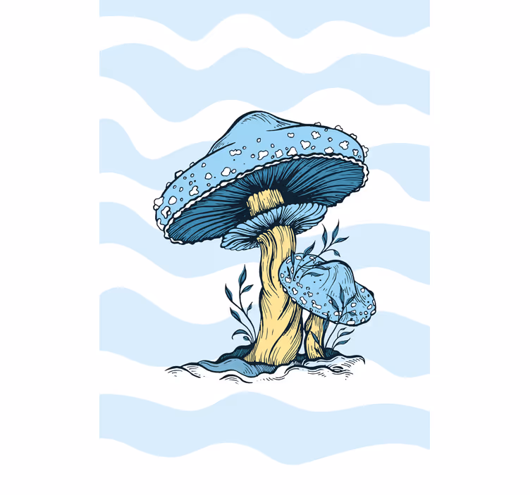 Blå svamp illustration köksgardin - Tenstickers