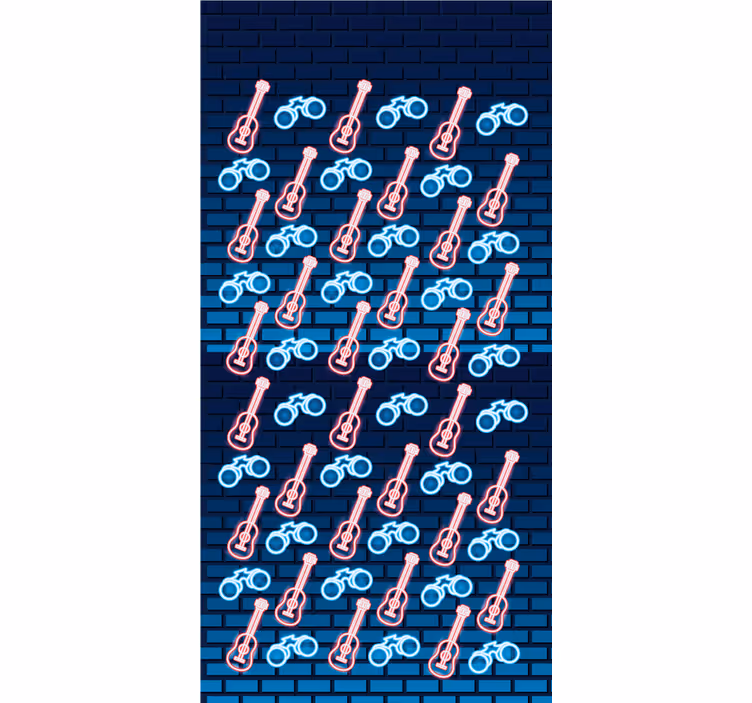 Gitarrmönster i neonstil vardagsrumsgardin - Tenstickers