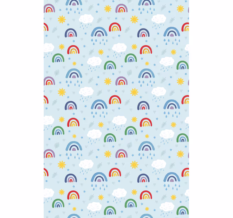 Blå regnbågar och moln Rrullgardin barn - Tenstickers