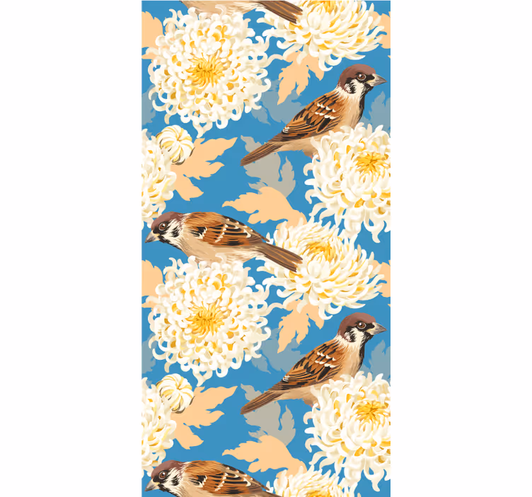 Aquarella fåglar och blad och plantera rullgardin - Tenstickers