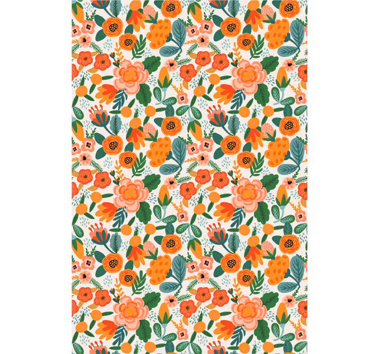 Röd och orange folkstil mönster blomma rullgardin - Tenstickers