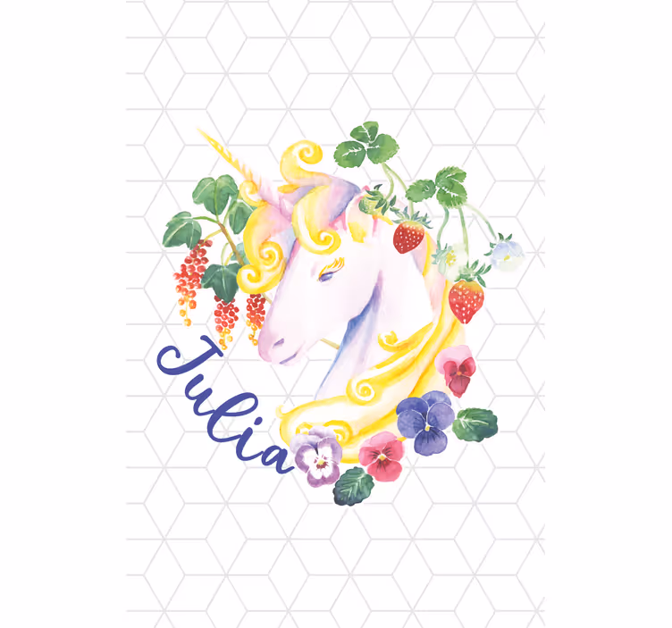 Blommig enhörning med namn Rrullgardin barn - Tenstickers