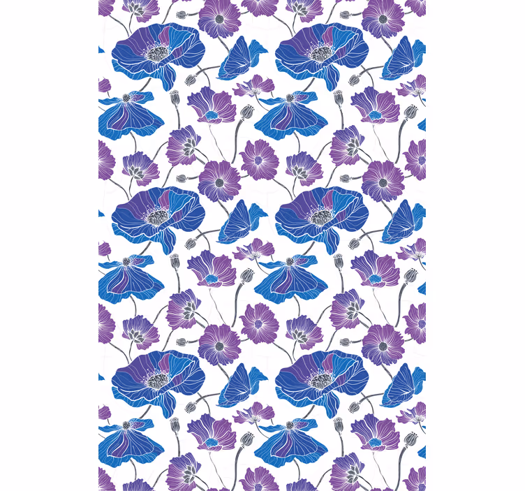 Blått och rosa mönster Rullgardin blommor och växter - Tenstickers