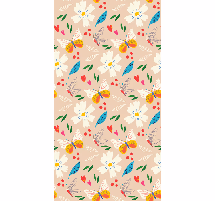 Beige blommönster Rullgardin fjäril - Tenstickers