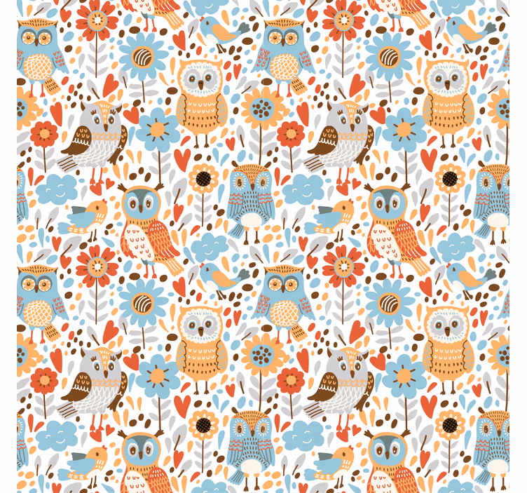 Färgglada ugglor med blommor barngardiner - Tenstickers
