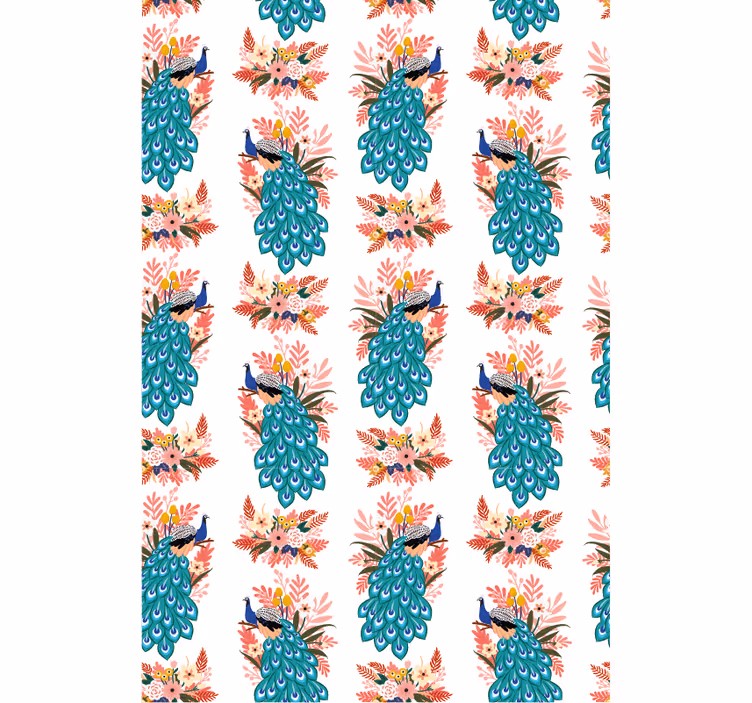 Rullgardin blommor och växter påfåglar bland blommor - Tenstickers