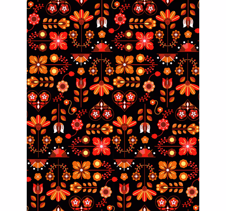 Orange folkkonst Rullgardin blommig - Tenstickers
