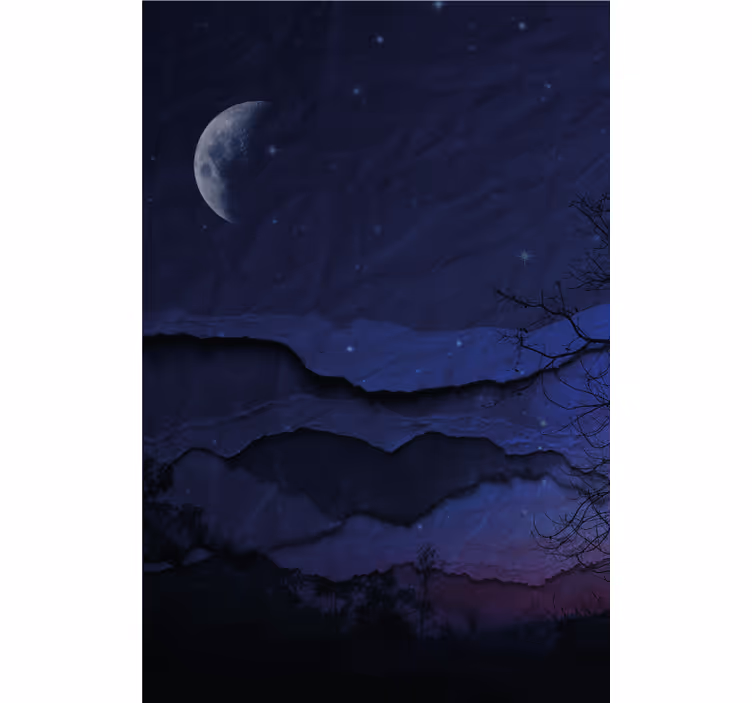 Natt original landskap med måne master rullgardin - Tenstickers