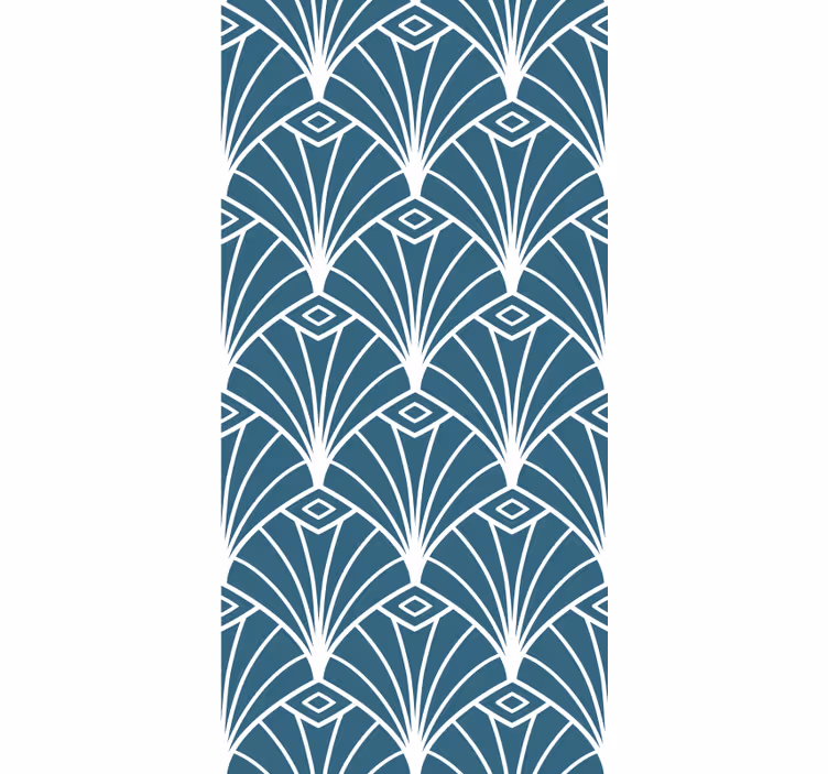 Blå och vit "art deco" mönster elegant persienn - Tenstickers