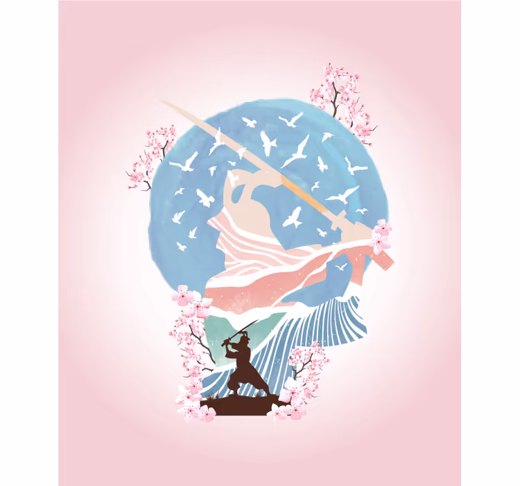 Elegant samurai siluett Mönstrade rullgardiner - Tenstickers