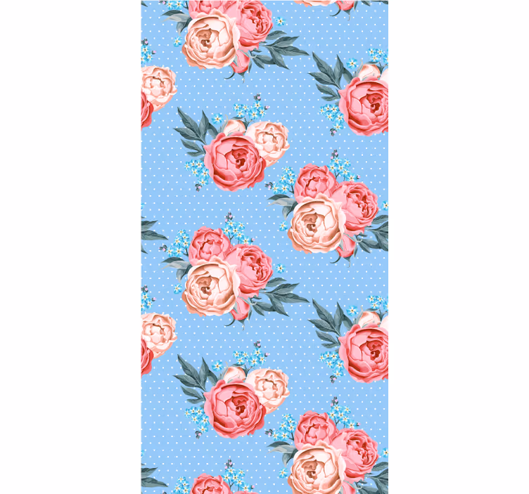 Blå blommande rosa rosor Rullgardin blommig - Tenstickers