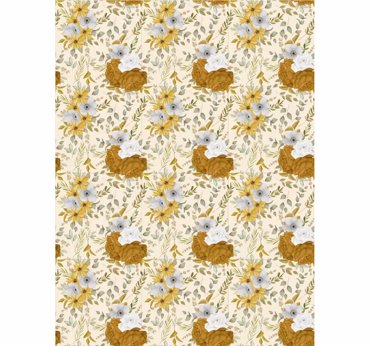 Beige och brunt mönster Rullgardin blommor och växter - Tenstickers