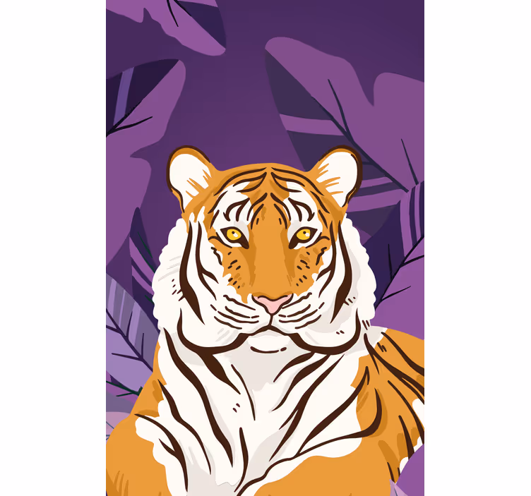 Tiger porträtt med löv Rullgardin djur - Tenstickers