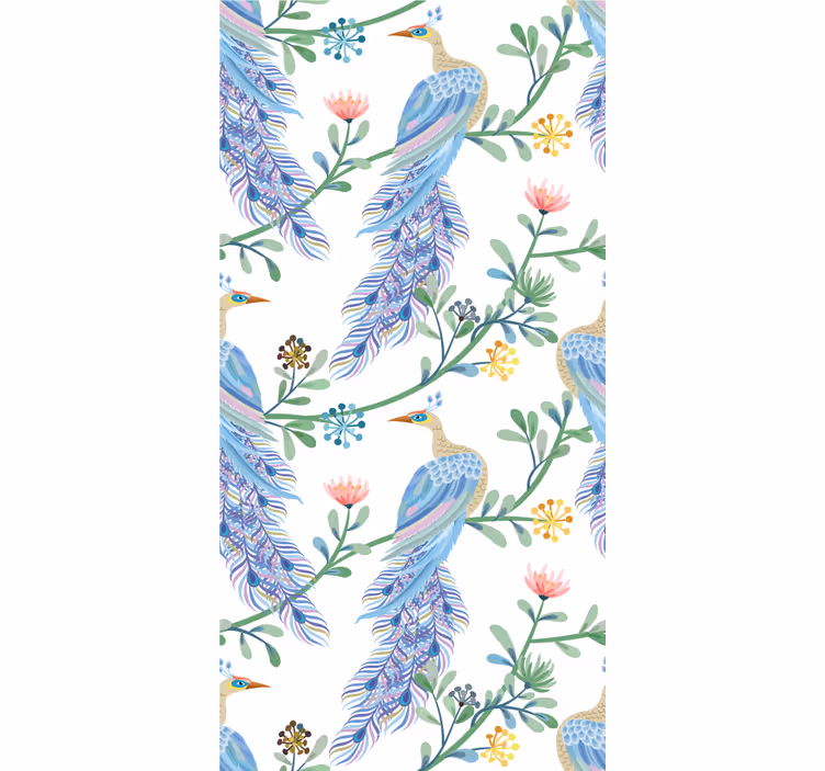 Påfågel med blommor Rullgardin blommor och växter - Tenstickers