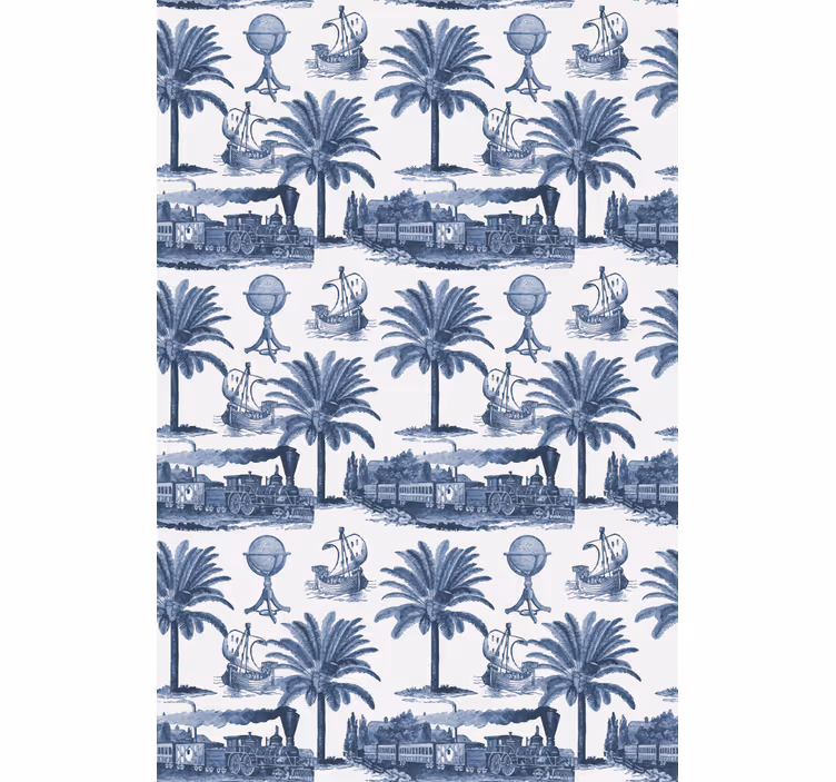 Blå palm scen Rullgardin mer vintage - Tenstickers